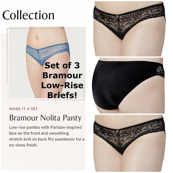 Set of 3! Panties 3XL Briefs Bramour Nolita 3XL FITS 35-36" Waist Low Cut Black - Picture 1 of 16